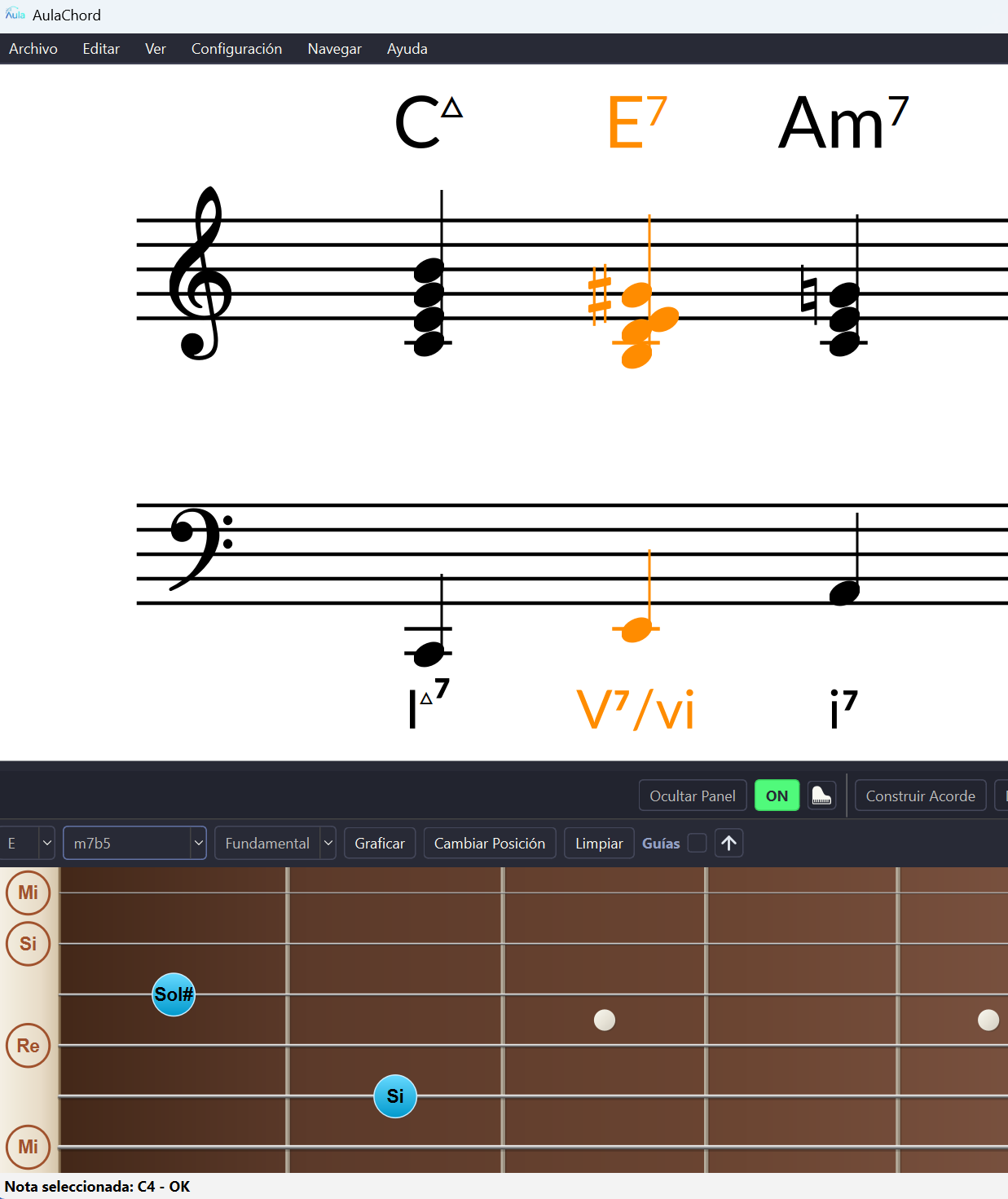 Modo Oscuro con diapasón de guitarra